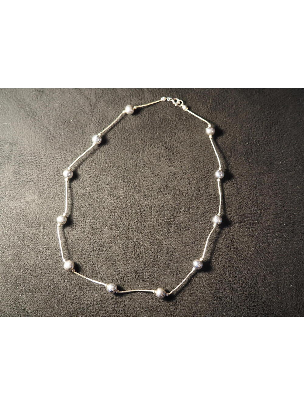 Dainty Sterling Silver Bead Station Necklace 16"